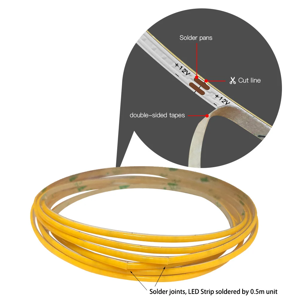2.7mm Super Thin COB LED Strip Light 3V 5V 12V Colored Light Strips For Room Decoration Car FOB Flexible Ribbon Dimmer Backlight