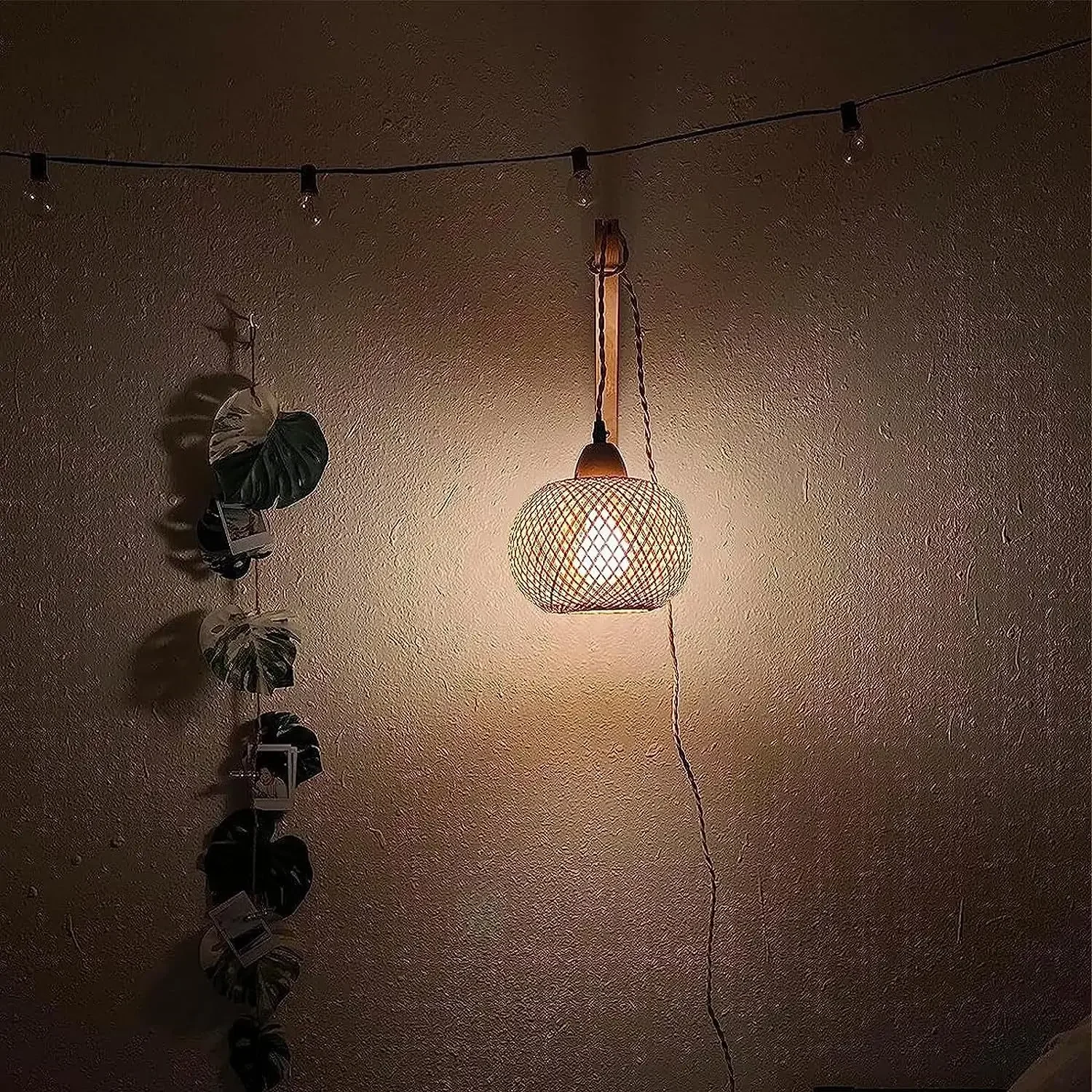 Bamboo Lantern Wall Lamp Natural Rattan Wicker E27 Chandeliers Hand-Woven Bamboo Room Decor Lampshades Wall Light Fixtures