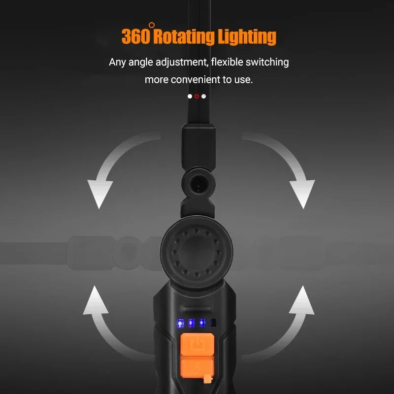 Powerful LED Flashlight USB Rechargeable COB Work Light Magnetic Lanterna Hanging Lamp with Built-in Battery Camping Torch