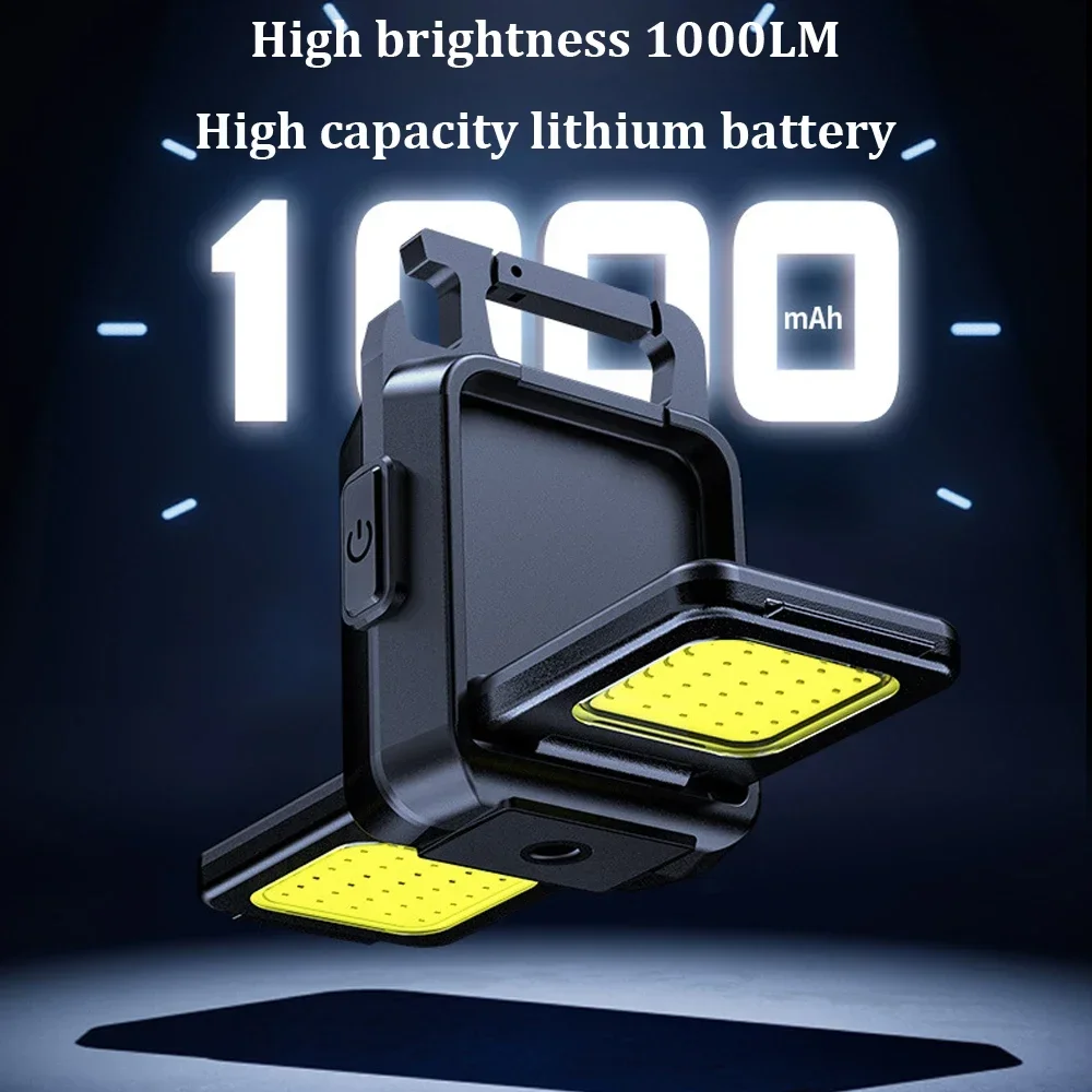 Mini Flashlight Keychain Light COB Work Light USB Rechargeable Lamp with 90° Foldable Side Lights Super Bright Portable Lanterns