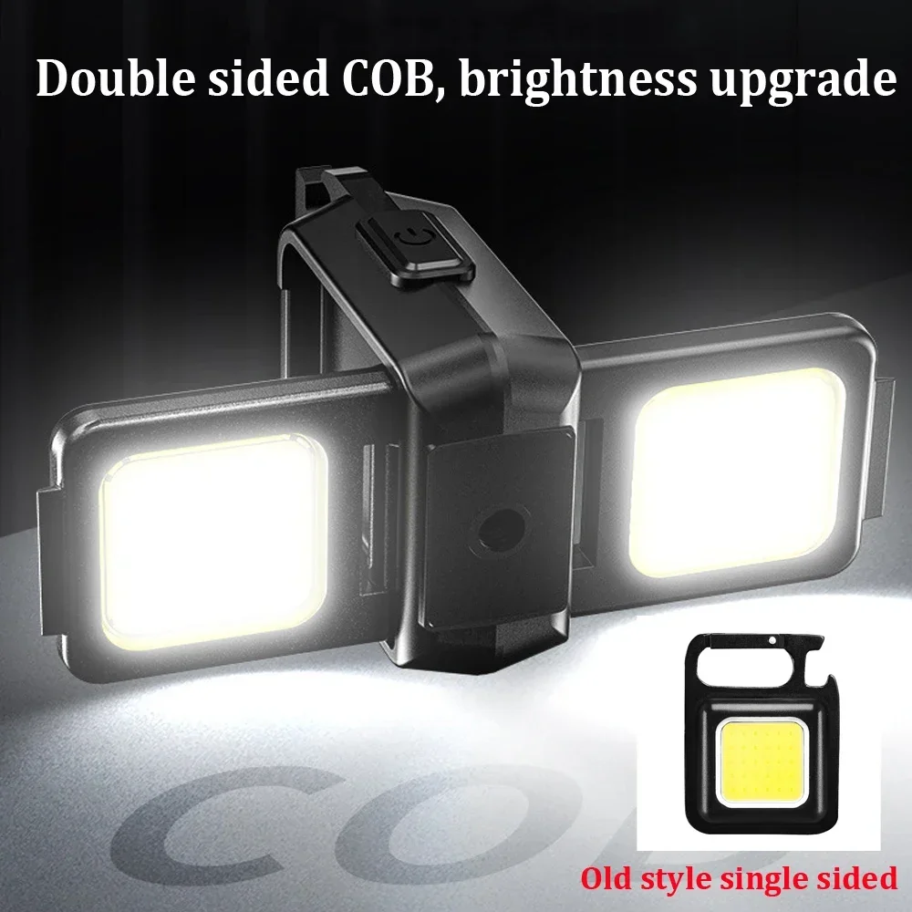 Mini Flashlight Keychain Light COB Work Light USB Rechargeable Lamp with 90° Foldable Side Lights Super Bright Portable Lanterns