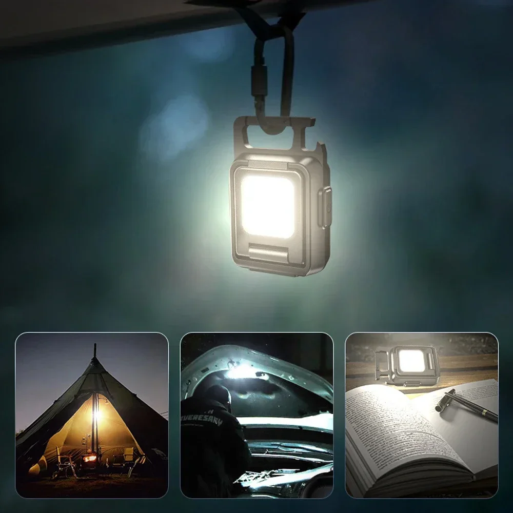 Mini Flashlight Keychain Light COB Work Light USB Rechargeable Lamp with 90° Foldable Side Lights Super Bright Portable Lanterns