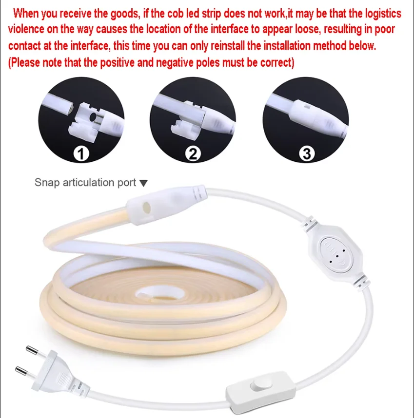 110V 220V Cob LED Tape Outdoor Waterproof Christmas Decor 5/10/20/30M Neon Led Strip with Switch Garden Lights For Kitchen Room