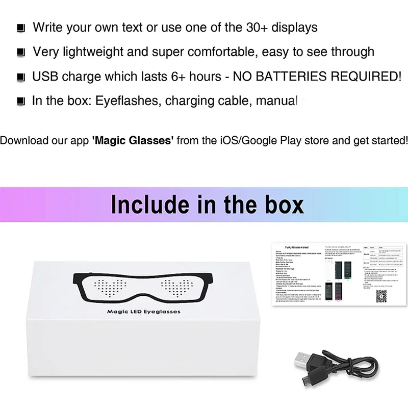 Bluetooth LED Glasses DIY Multilingual Text Graffiti RGBW/RED/Green Color for Halloween Party Rave Music Festival Glow Glasses