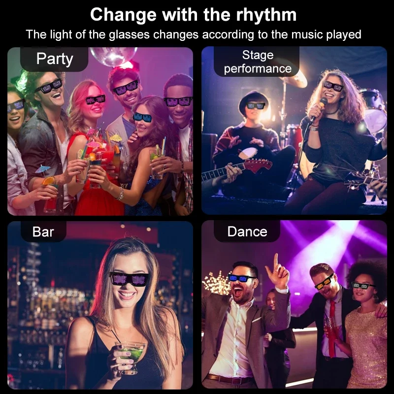 Bluetooth LED Glasses DIY Multilingual Text Graffiti RGBW/RED/Green Color for Halloween Party Rave Music Festival Glow Glasses
