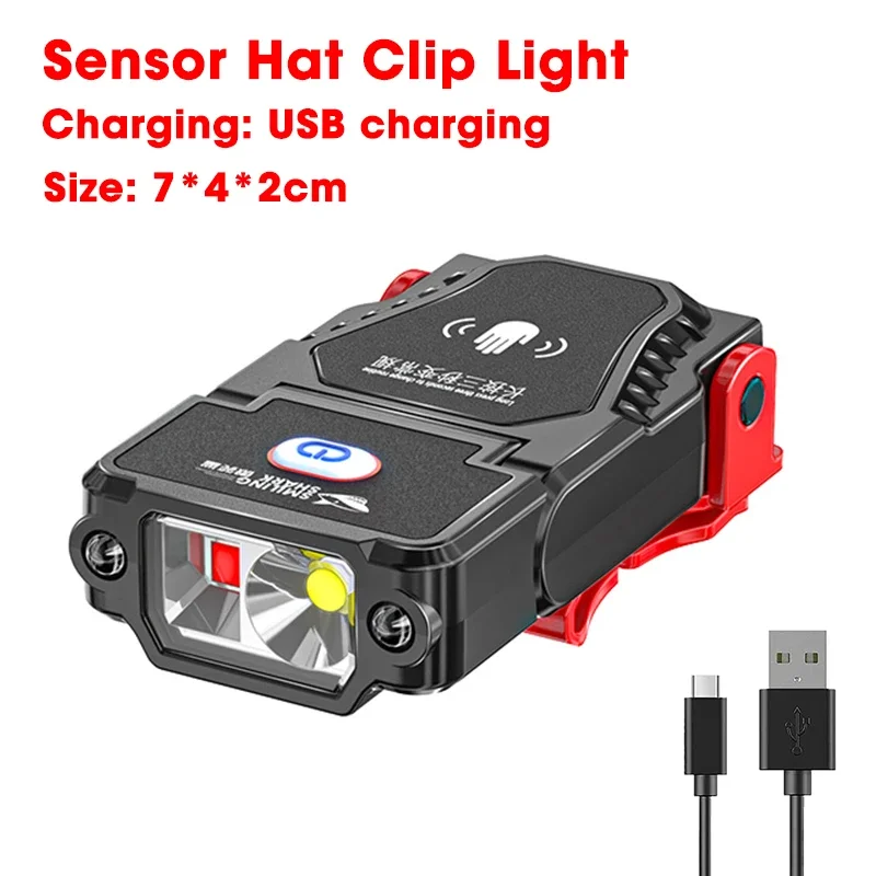 Mini Sensor LED Headlamp Adjustable Angle Hat Cap Clip Lights Waterproof USB Rechargeable Lamp Outdoor Camping Fishing Headlight