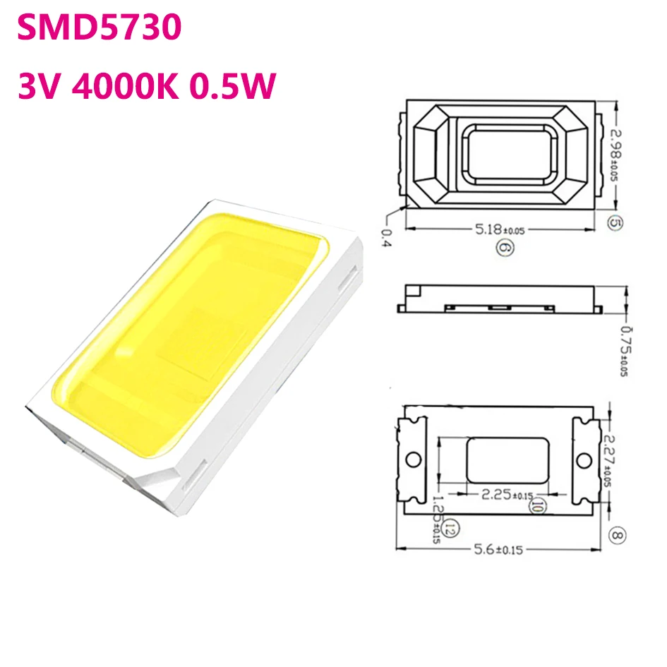 100pcs LED SMD 5730 or 2835 Copper LED COB Chip Lamp Beads 0.5W LED Lighting Interior Replacement Parts for LED Round Board Bulb