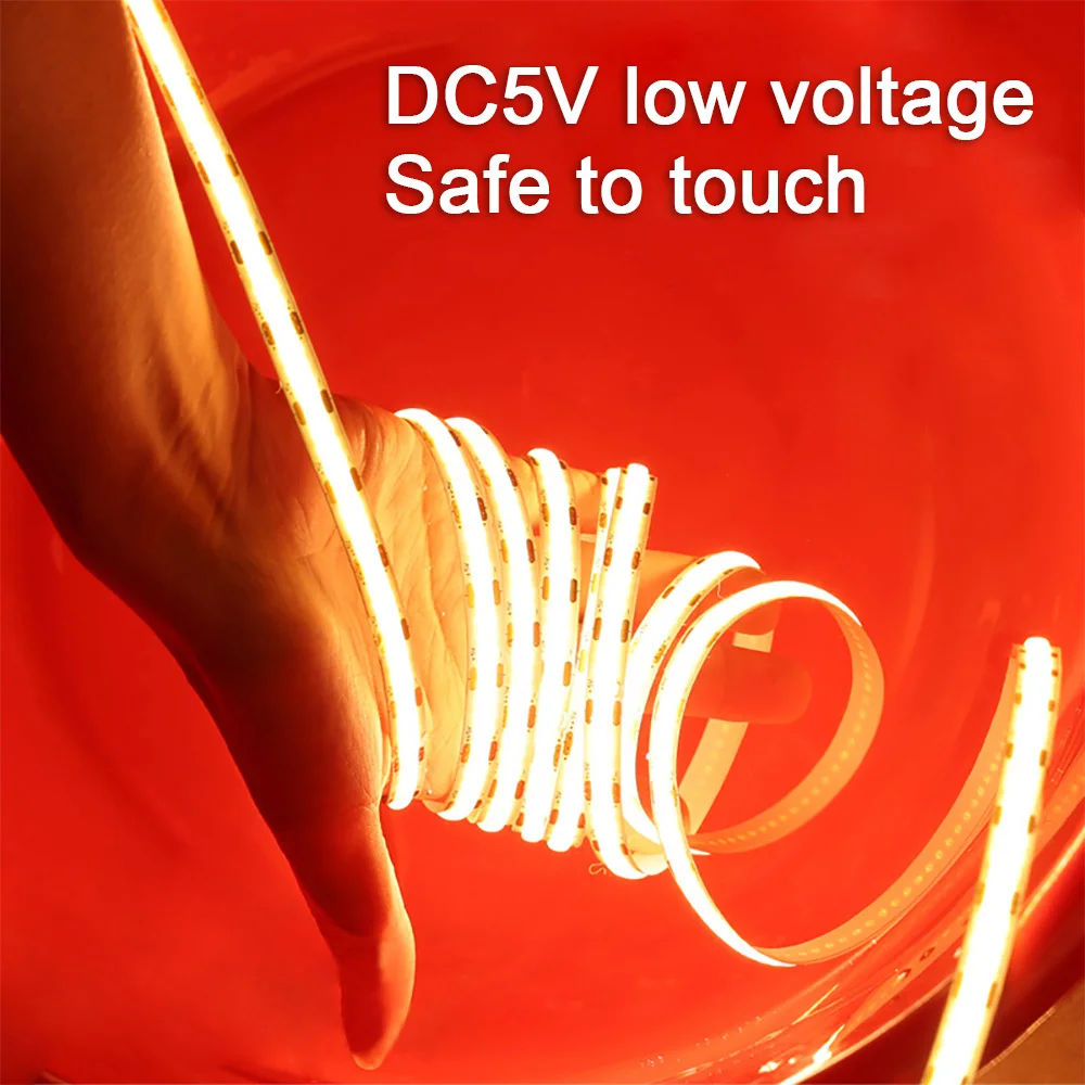 5V USB COB Led Strip Light White/Red/Green/Pink/Ice Blue/Yellow 320 Leds Flexible Ribbon DC Night Lamp TV Backlights Home Decor