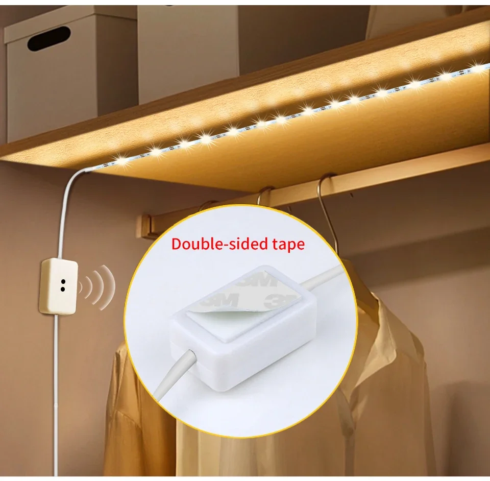 LED Under Cabinet Light 1M-10M 5V USB LED Strip with Hand Sweep Motion Sensor Switch Kitchen Stairs Wardrobe Bedside Backlight