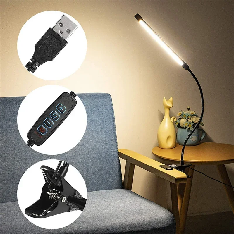 LED Reading Light Clip Type Desk Lamp Study Student Dormitory Table Lamp Bedroom Desktop Bedside Lamp Eye Protection Clamp Lamp