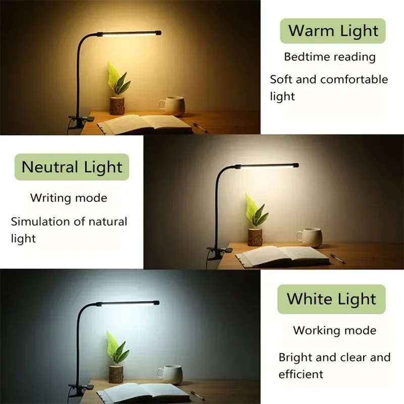 LED Reading Light Clip Type Desk Lamp Study Student Dormitory Table Lamp Bedroom Desktop Bedside Lamp Eye Protection Clamp Lamp