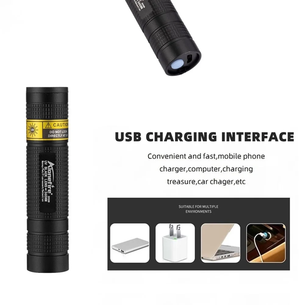 Mini 365nm Led Black Light UV Flashlight Usb Rechargeable Nail Lamp Pet Stain Leakage Marker Ore Money Scorpion Detection Lamp