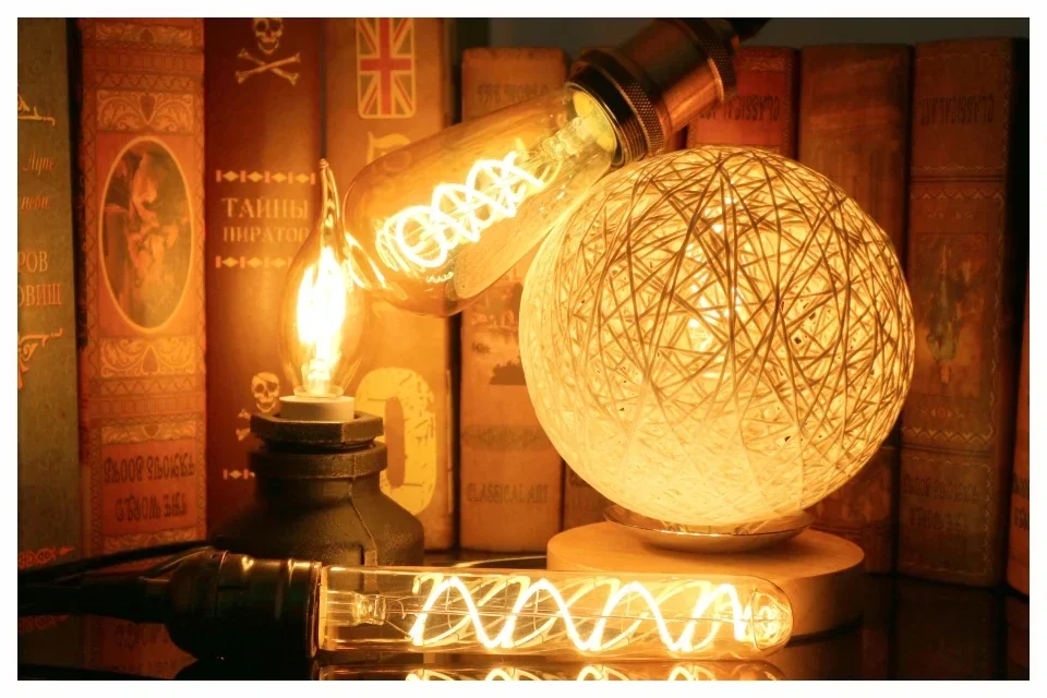 E14 E27 Retro LED Spiral Filament Light Bulb 4W Warm Yellow 220V C35 A60 T45 ST64 T185 T225 G80 G95 G125 Vintage Edison Lamp