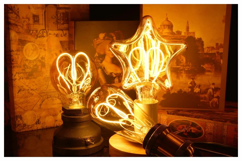E14 E27 Retro LED Spiral Filament Light Bulb 4W Warm Yellow 220V C35 A60 T45 ST64 T185 T225 G80 G95 G125 Vintage Edison Lamp