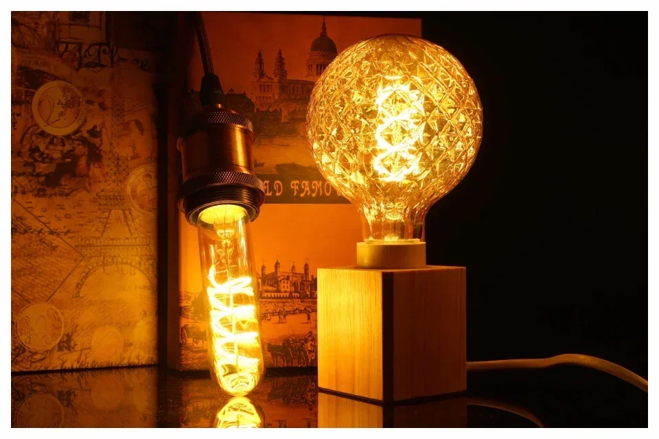 E14 E27 Retro LED Spiral Filament Light Bulb 4W Warm Yellow 220V C35 A60 T45 ST64 T185 T225 G80 G95 G125 Vintage Edison Lamp