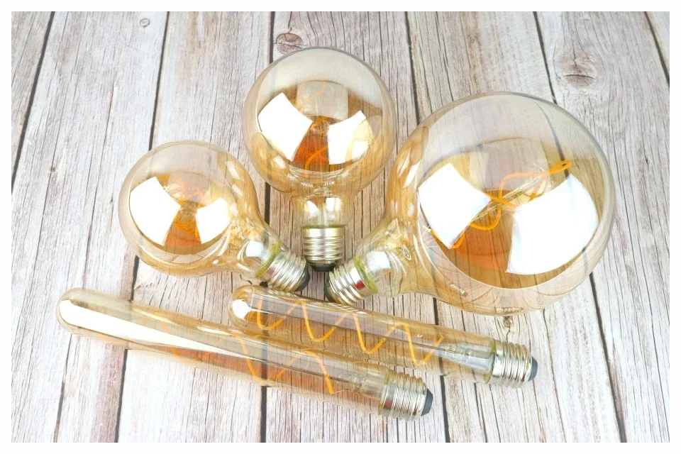 E14 E27 Retro LED Spiral Filament Light Bulb 4W Warm Yellow 220V C35 A60 T45 ST64 T185 T225 G80 G95 G125 Vintage Edison Lamp