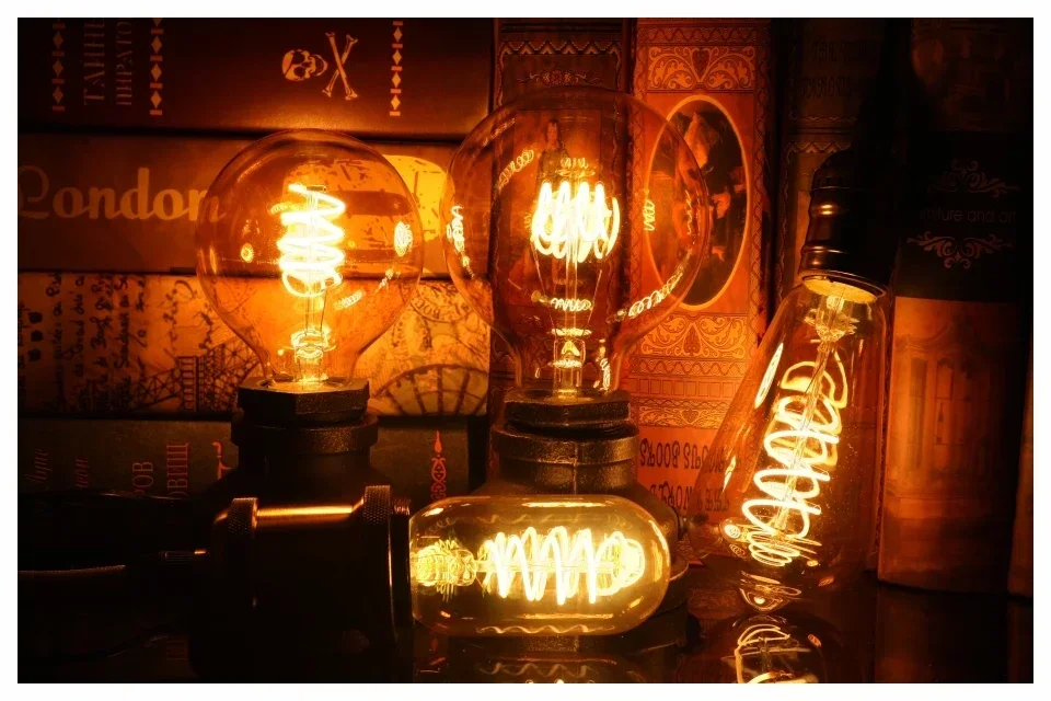 E14 E27 Retro LED Spiral Filament Light Bulb 4W Warm Yellow 220V C35 A60 T45 ST64 T185 T225 G80 G95 G125 Vintage Edison Lamp