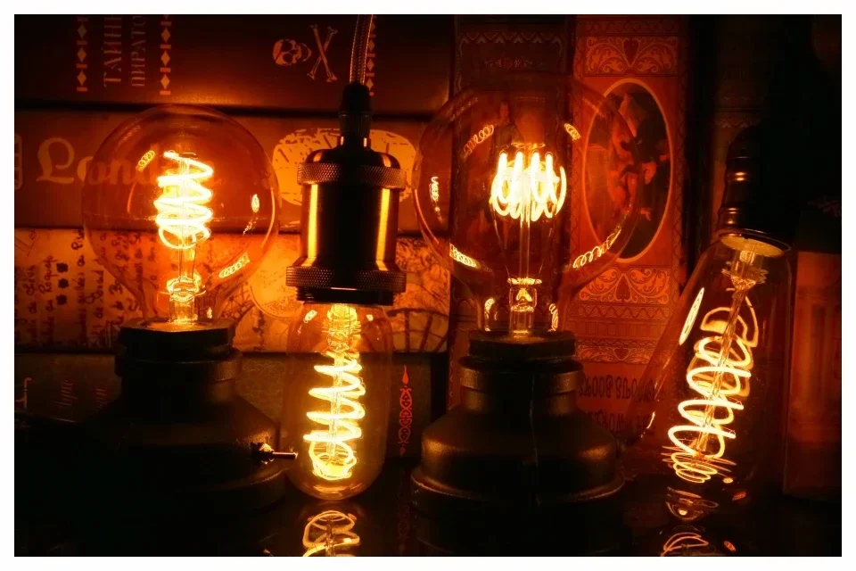 E14 E27 Retro LED Spiral Filament Light Bulb 4W Warm Yellow 220V C35 A60 T45 ST64 T185 T225 G80 G95 G125 Vintage Edison Lamp