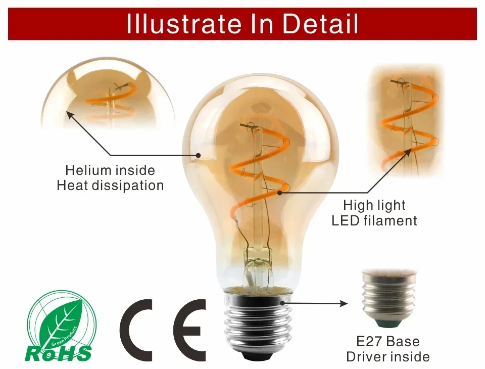 E14 E27 Retro LED Spiral Filament Light Bulb 4W Warm Yellow 220V C35 A60 T45 ST64 T185 T225 G80 G95 G125 Vintage Edison Lamp