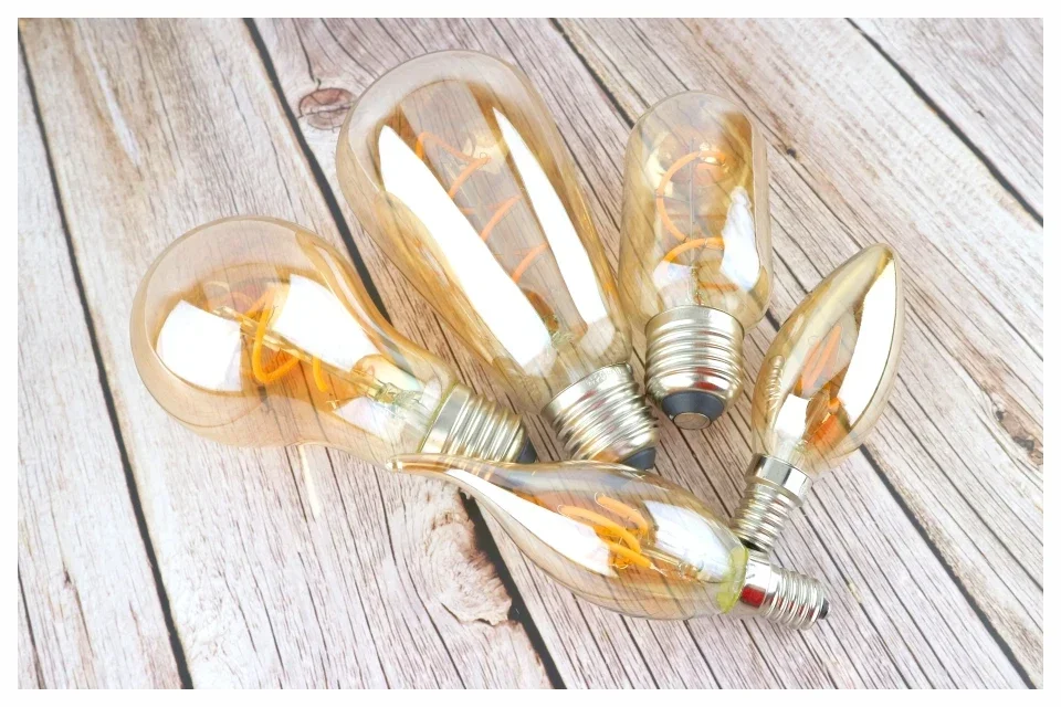 E14 E27 Retro LED Spiral Filament Light Bulb 4W Warm Yellow 220V C35 A60 T45 ST64 T185 T225 G80 G95 G125 Vintage Edison Lamp