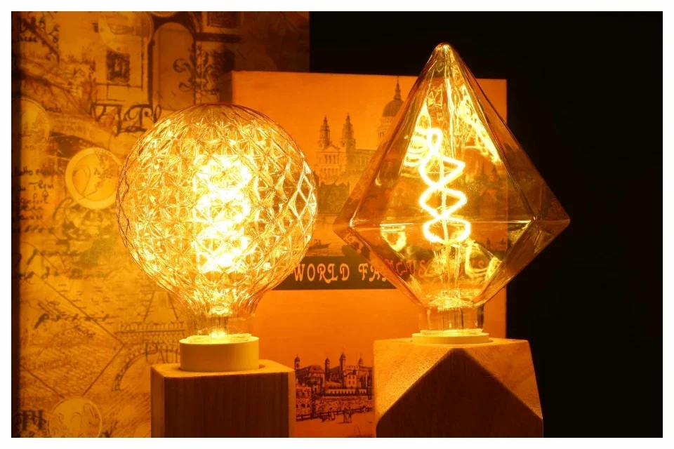 E14 E27 Retro LED Spiral Filament Light Bulb 4W Warm Yellow 220V C35 A60 T45 ST64 T185 T225 G80 G95 G125 Vintage Edison Lamp