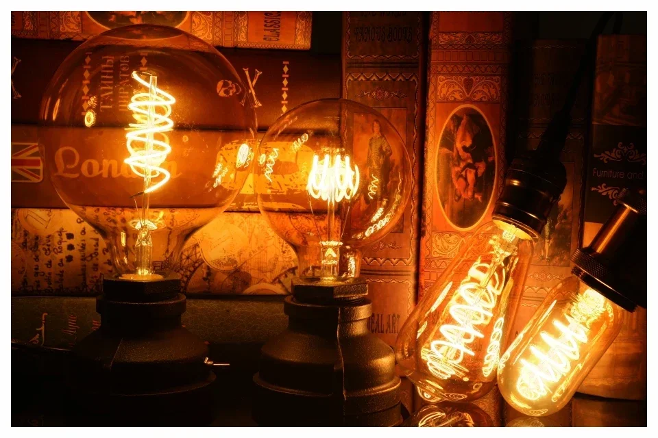 E14 E27 Retro LED Spiral Filament Light Bulb 4W Warm Yellow 220V C35 A60 T45 ST64 T185 T225 G80 G95 G125 Vintage Edison Lamp