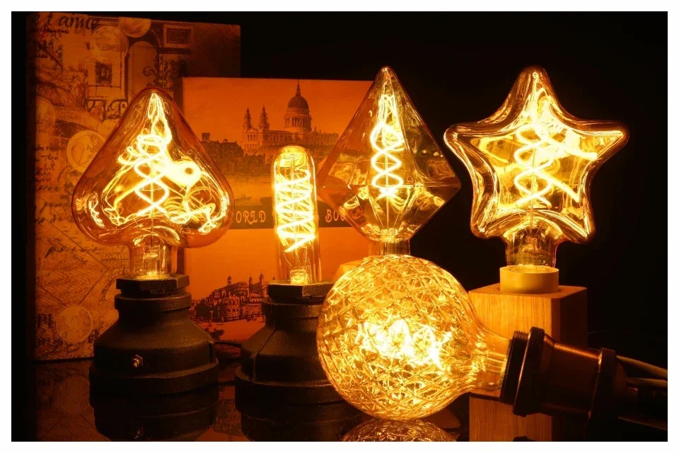 E14 E27 Retro LED Spiral Filament Light Bulb 4W Warm Yellow 220V C35 A60 T45 ST64 T185 T225 G80 G95 G125 Vintage Edison Lamp