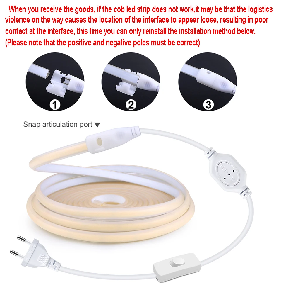 110V 220V Super Bright COB LED Strip with Switch FOB Tape Ribbon EU US Plug 35M 30M 20M 15M 10M 5M Neon Lights For Kitchen Room