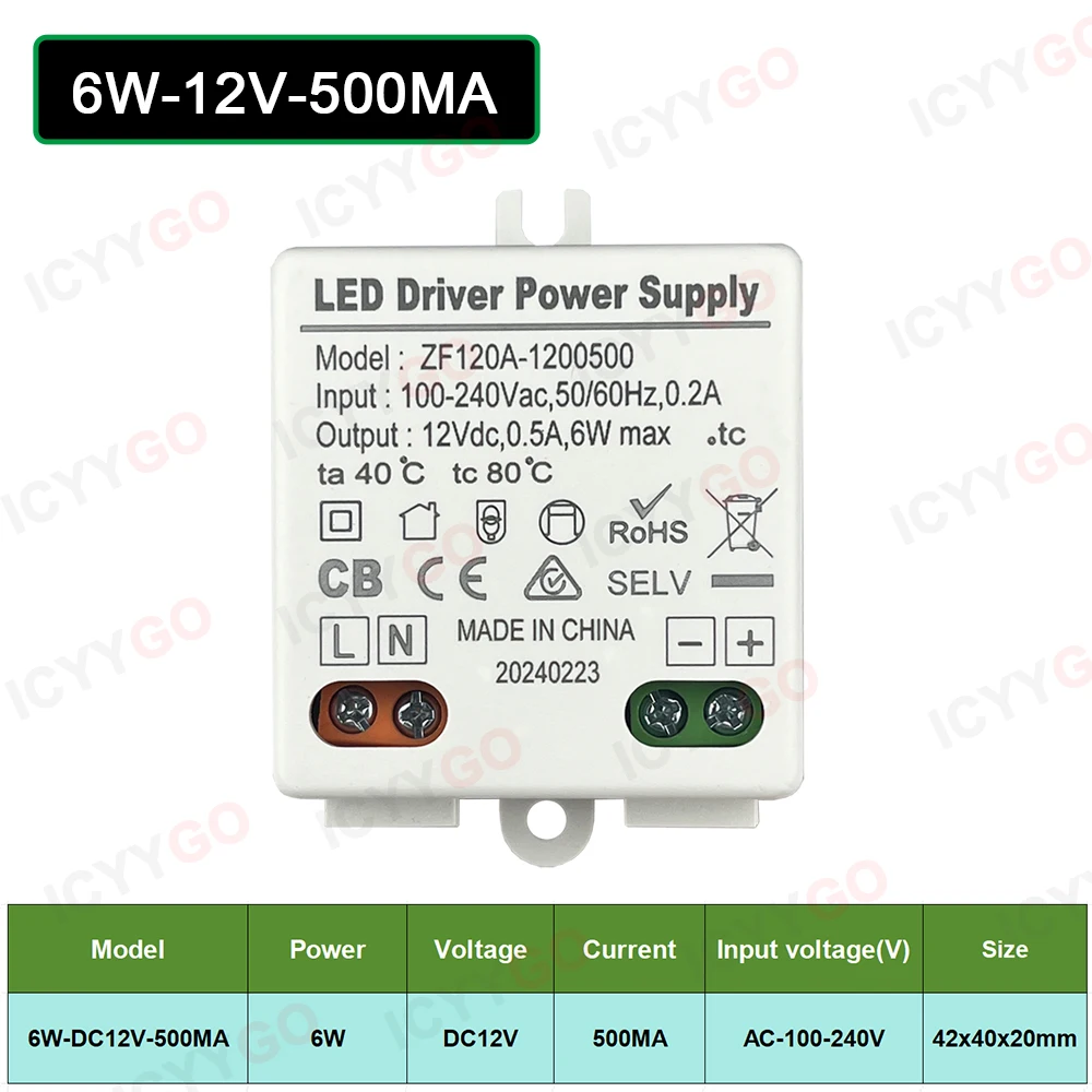3W 6W 10W 12W DC12V 24V Lighting Transformer 250MA 500MA 830MA 600MA Driver Suitable For LED Light Strip 3528 5050 Power Supply