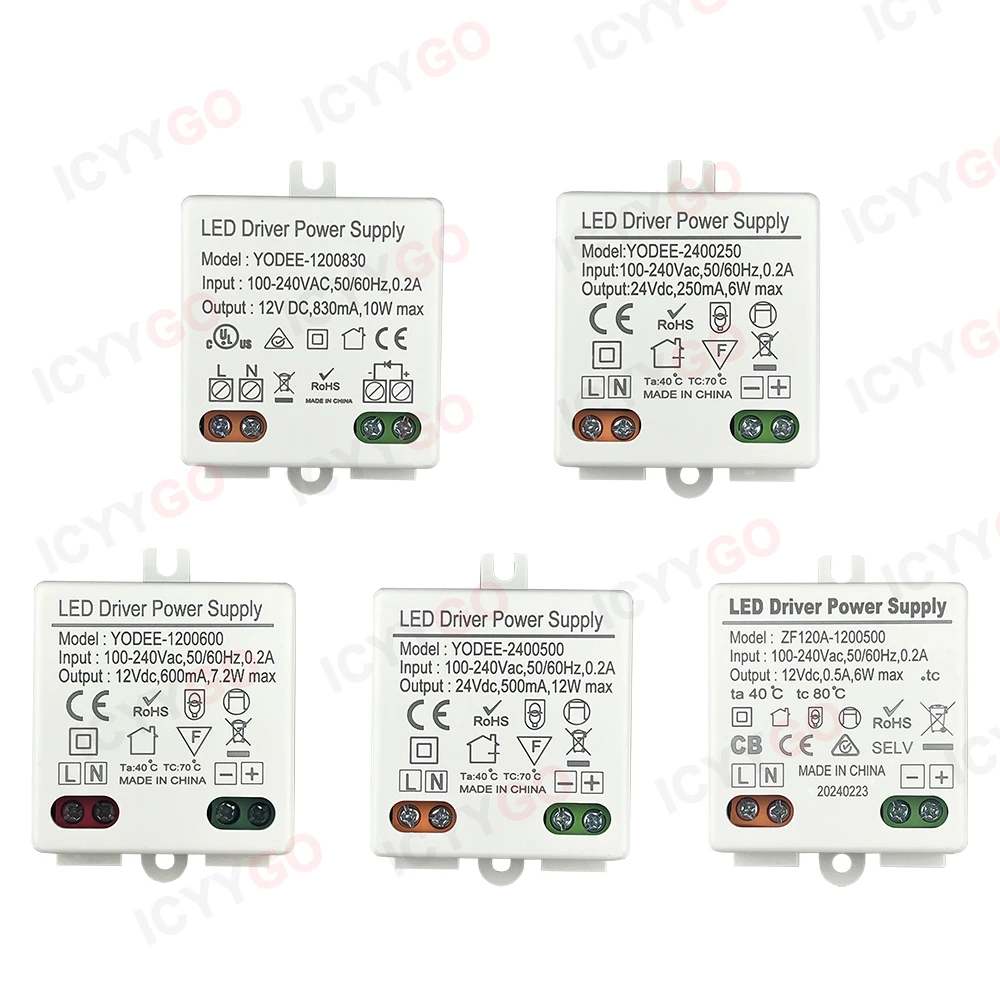 3W 6W 10W 12W DC12V 24V Lighting Transformer 250MA 500MA 830MA 600MA Driver Suitable For LED Light Strip 3528 5050 Power Supply