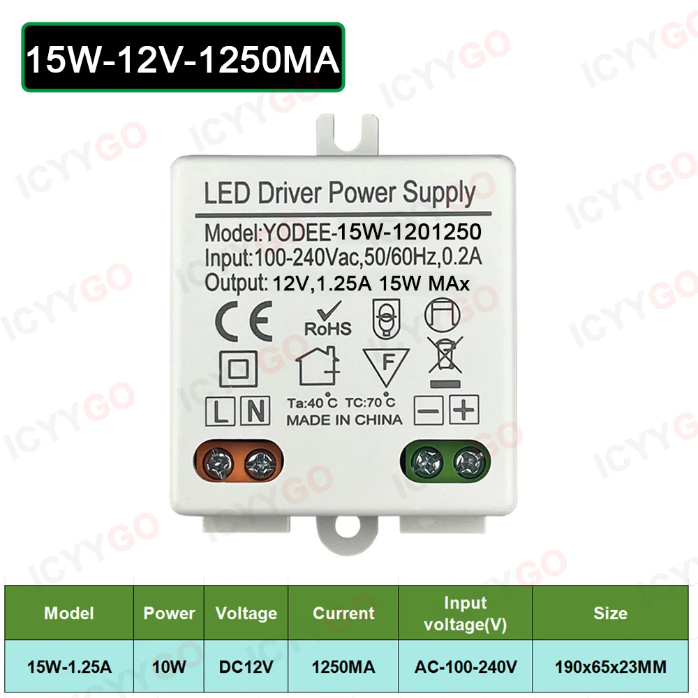 3W 6W 10W 12W DC12V 24V Lighting Transformer 250MA 500MA 830MA 600MA Driver Suitable For LED Light Strip 3528 5050 Power Supply