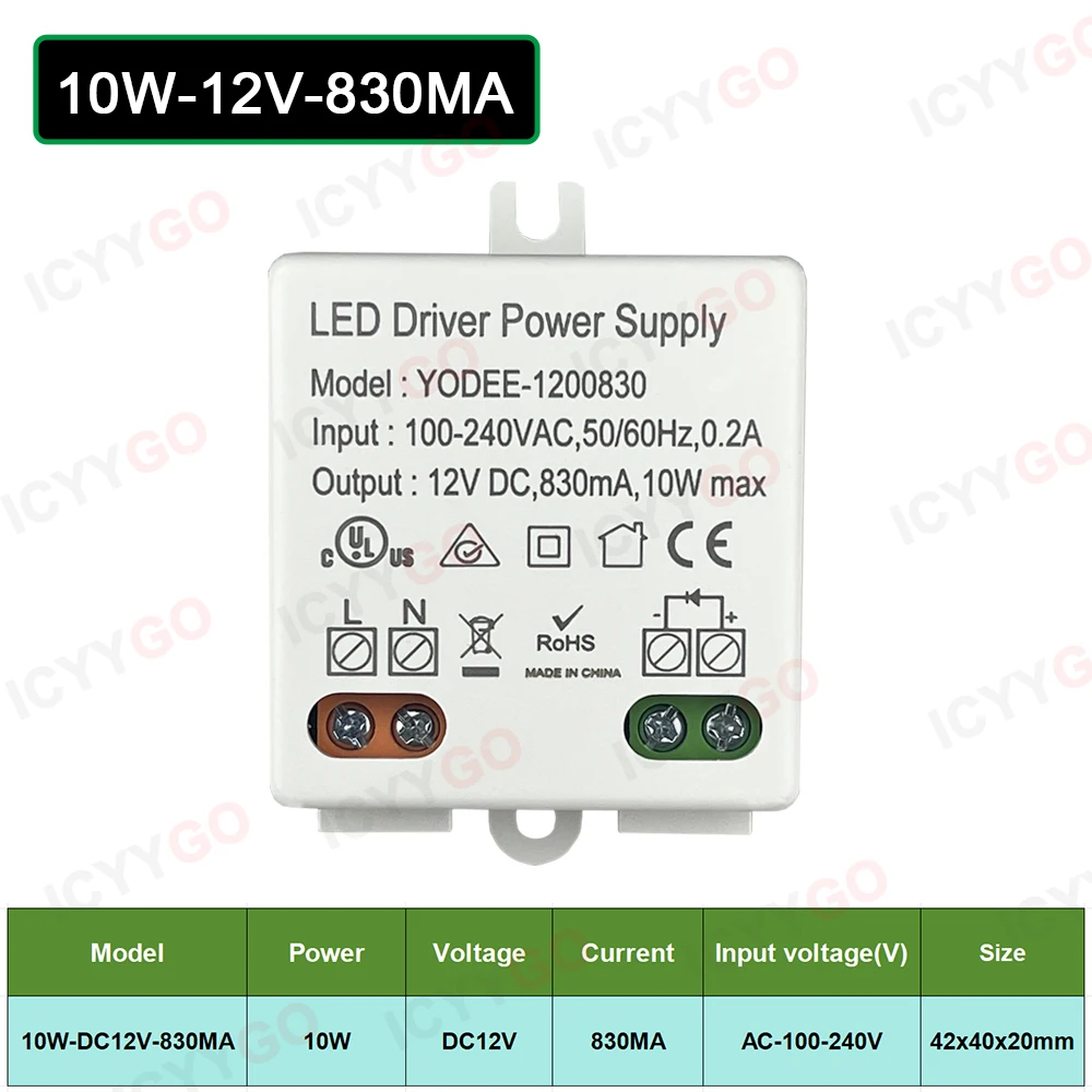 3W 6W 10W 12W DC12V 24V Lighting Transformer 250MA 500MA 830MA 600MA Driver Suitable For LED Light Strip 3528 5050 Power Supply