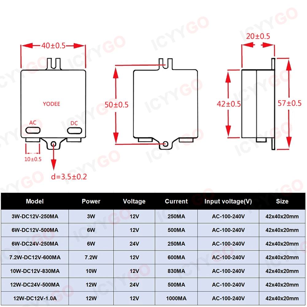 3W 6W 10W 12W DC12V 24V Lighting Transformer 250MA 500MA 830MA 600MA Driver Suitable For LED Light Strip 3528 5050 Power Supply