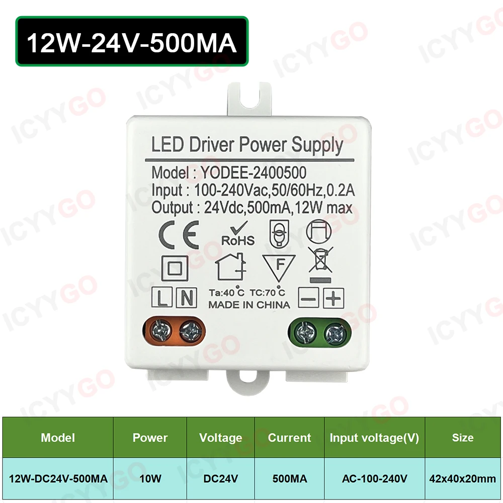 3W 6W 10W 12W DC12V 24V Lighting Transformer 250MA 500MA 830MA 600MA Driver Suitable For LED Light Strip 3528 5050 Power Supply