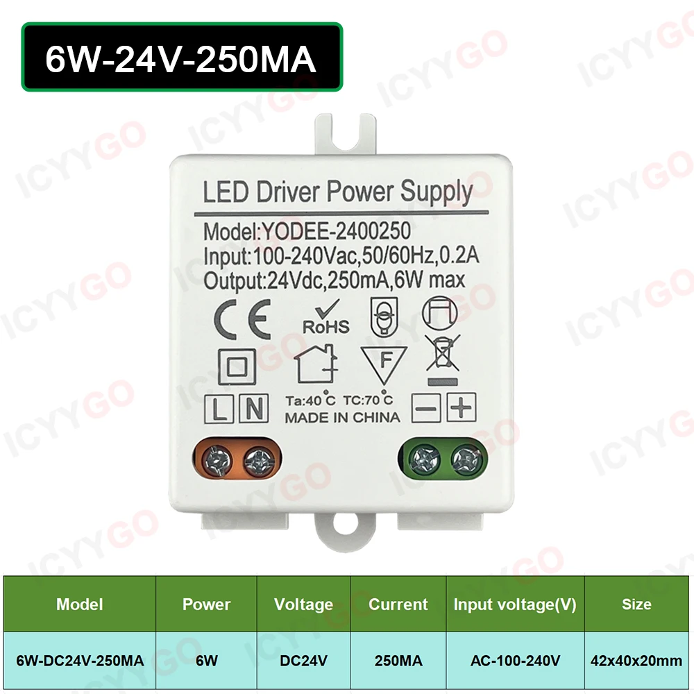 3W 6W 10W 12W DC12V 24V Lighting Transformer 250MA 500MA 830MA 600MA Driver Suitable For LED Light Strip 3528 5050 Power Supply