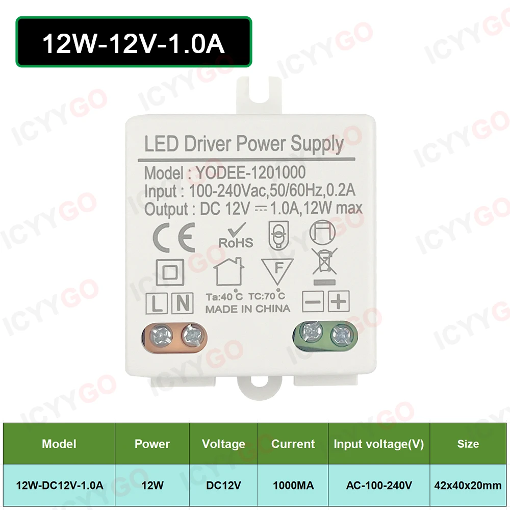 3W 6W 10W 12W DC12V 24V Lighting Transformer 250MA 500MA 830MA 600MA Driver Suitable For LED Light Strip 3528 5050 Power Supply