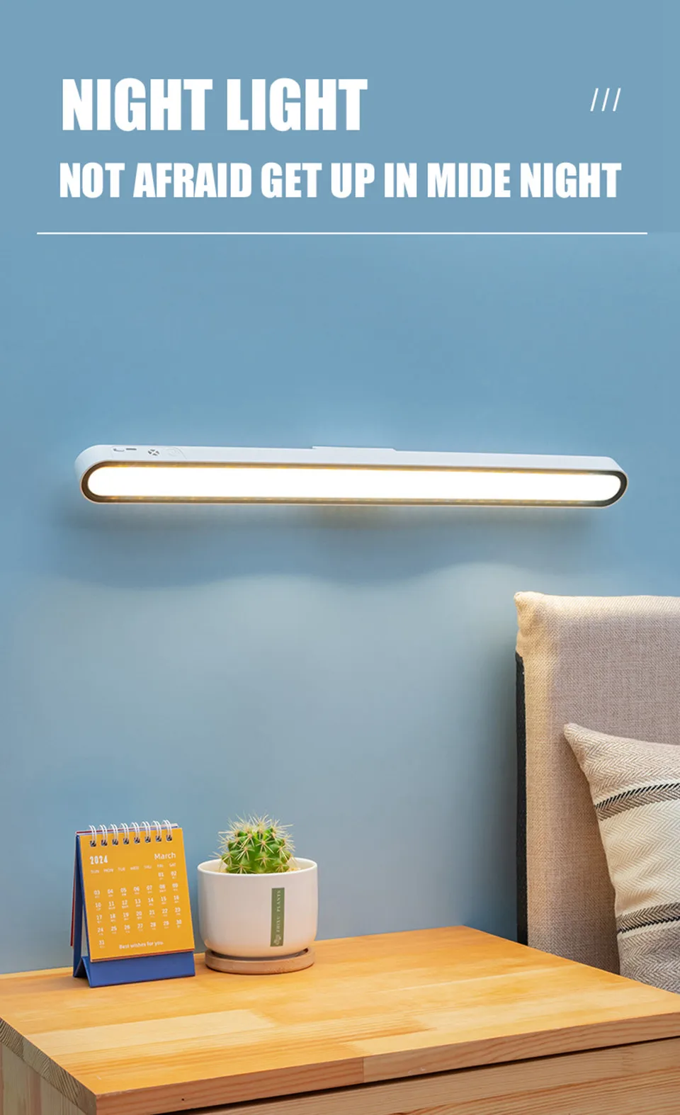 Desk Lamp 48cm Hanging Magnetic Table Lamp USB Or Rechargeable LED Reading Light Dimmable Cabinet Bedside Mirror Night Light
