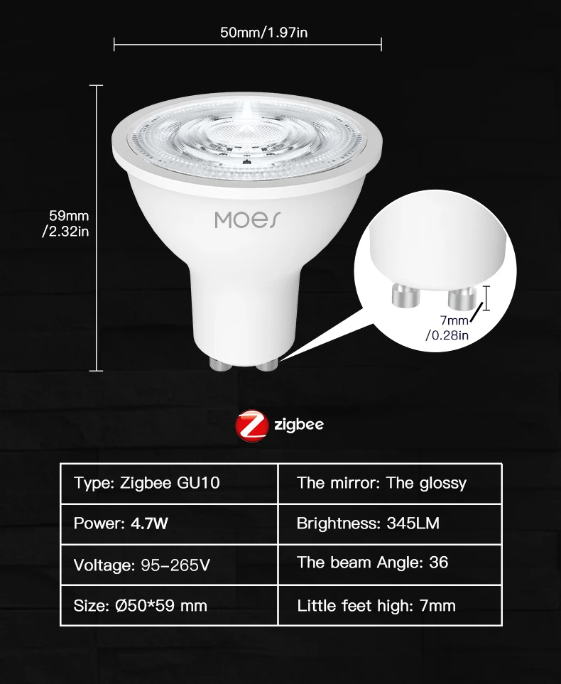 MOES Tuya ZigBee GU10 WIFI Smart LED Bulbs RGB C+W White Dimmable Lamps Smart Life APP Control Light Bulbs Voice Alexa/Google
