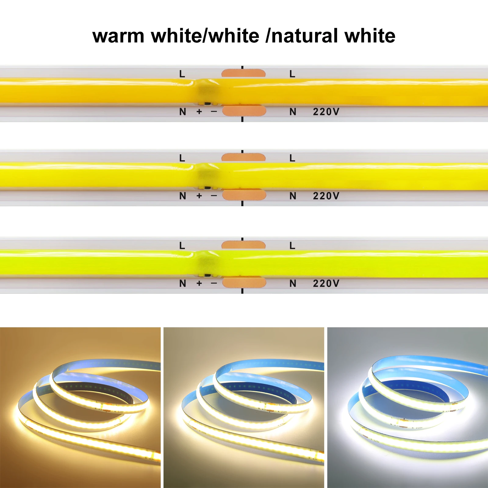 AC 220V COB LED Strip Light 5M 10M 20M 50M Flexible COB LED Tape with Adhesive Tape 240LEDs High Density Linear Lighting Ribbon
