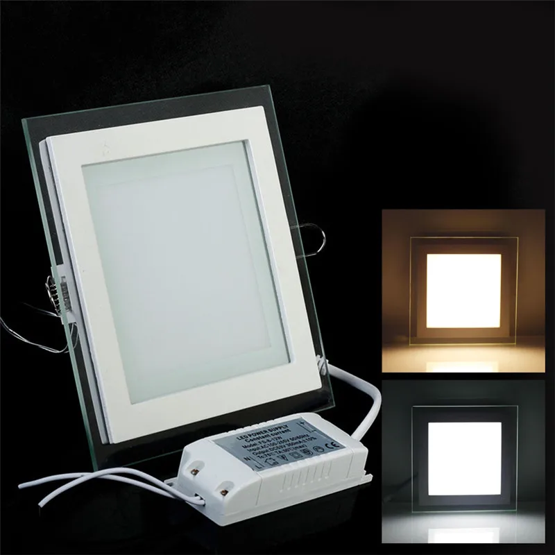 6W 9W 12W 18W 24W LED Panel Downlight Square Glass Panel Lights Ceiling Recessed Lamps LED Spot Light AC85-265V With adapter