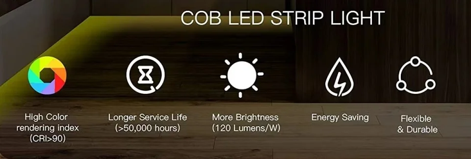 4mm COB LED Strip Light Flexible 12V 24V 480LED/m 3000K 4000K 6500K Orange Purple Pink Led Tape for Home Kitchen Car Decoration