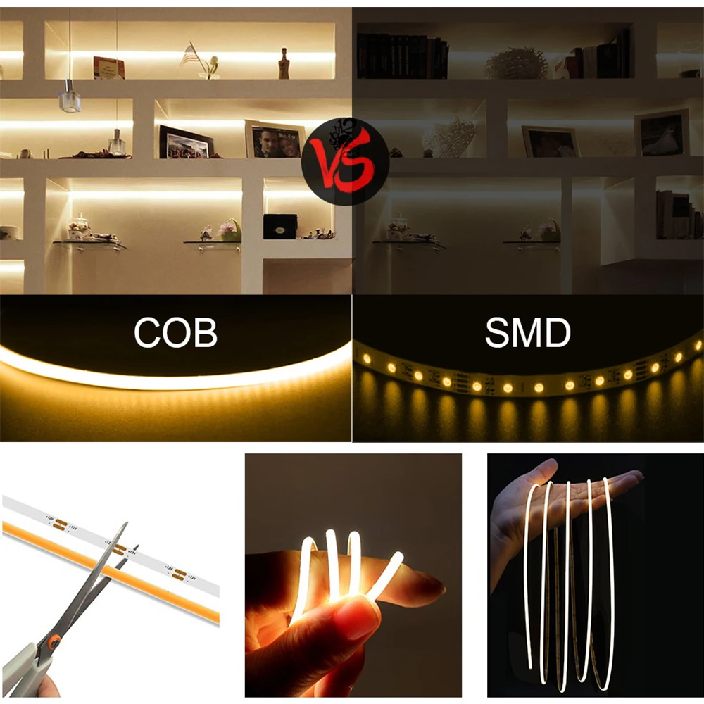 4mm COB LED Strip Light Flexible 12V 24V 480LED/m 3000K 4000K 6500K Orange Purple Pink Led Tape for Home Kitchen Car Decoration