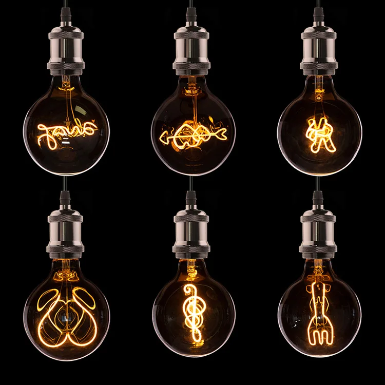 Edison Light Bulb Soft Filament Light G125 LOVE HOME Cat 220V Personalized Creative Letter Light Warm Yellow Decorative Lamps