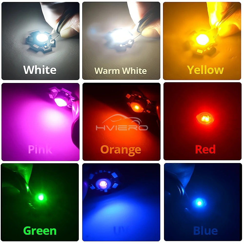 10X 20mm 3V 1W 3W High Power Chip Light Bead White Red Blue Green Led Beads Emitter LED Bulb Diodes Lamp with Star Min Heatsink