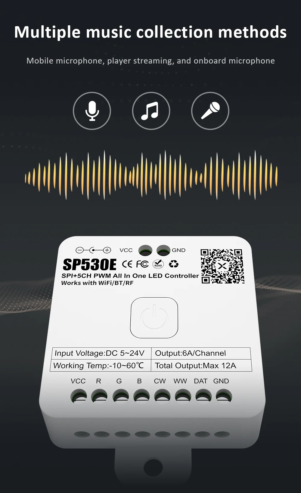 LED Controller SP530E Wifi Bluetooth RF 5V 12V 24V 5CH WS2812B WS2811 SK6812 LED Strip Controler Works with Alexa Google Home
