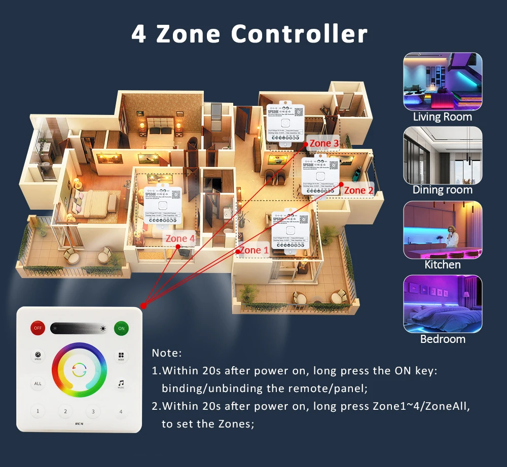 LED Controller SP530E Wifi Bluetooth RF 5V 12V 24V 5CH WS2812B WS2811 SK6812 LED Strip Controler Works with Alexa Google Home