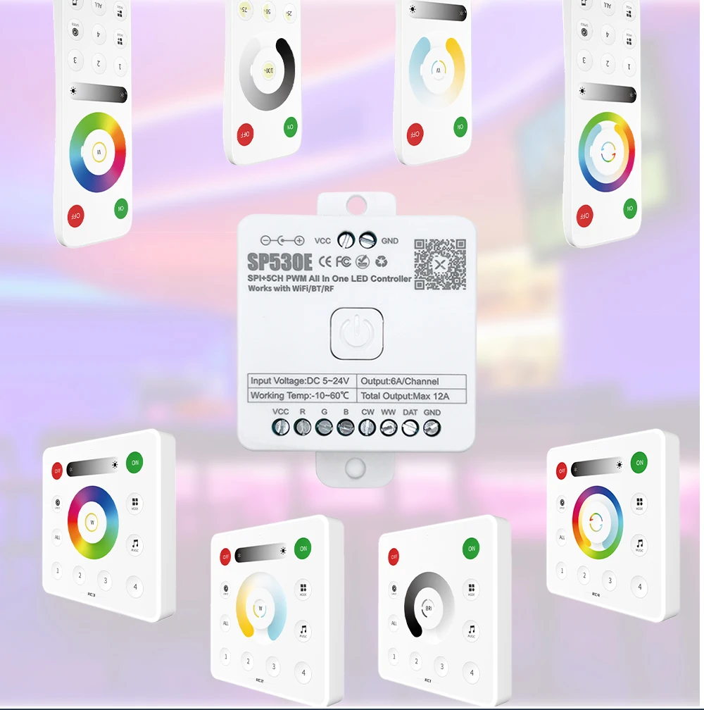 LED Controller SP530E Wifi Bluetooth RF 5V 12V 24V 5CH WS2812B WS2811 SK6812 LED Strip Controler Works with Alexa Google Home
