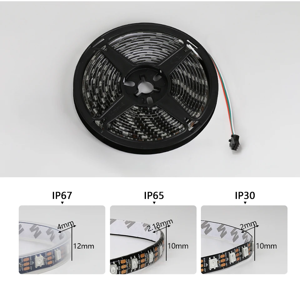 WS2812B LED Light DC5V Smart Pixel RGB Led Strip Light Individually Addressable IC IP30 IP65 IP67 Magic Tape Light Black PCB