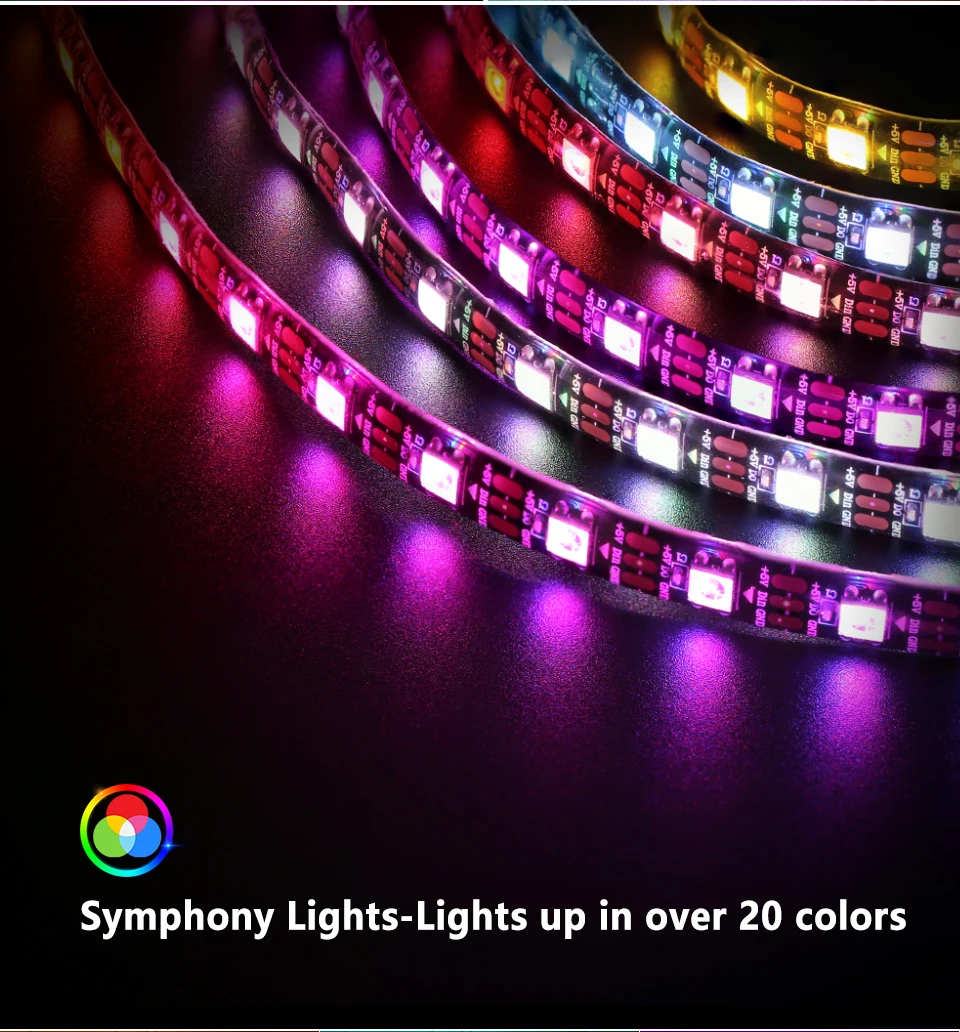 WS2812B LED Light DC5V Smart Pixel RGB Led Strip Light Individually Addressable IC IP30 IP65 IP67 Magic Tape Light Black PCB