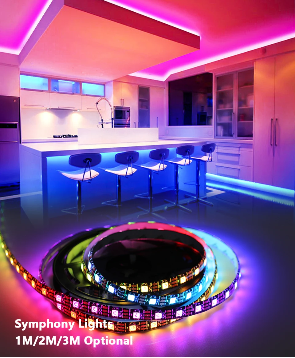 WS2812B LED Light DC5V Smart Pixel RGB Led Strip Light Individually Addressable IC IP30 IP65 IP67 Magic Tape Light Black PCB